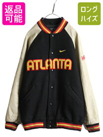 【4/25 24h限定 500円OFF&P8倍!!】 00s ナイキ NBA オフィシャル ホークス 中綿 袖レザー ウール スタジアム ジャンパー メンズ M 古着 TEAM NIKE 本革 スタジャン ジャケット| 中古 00's オールド 当時物 Hawks ブルゾン バーシティ スタジアムジャンパー バスケ バスケッ