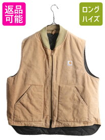 【5/30 6h限定 ポイント8倍!!】 80s USA製 カーハート 中綿 ダック ベスト メンズ XXL / 80年代 ヴィンテージ CARHARTT 中綿 キルティング ライナー フルジップ 重ね着 茶| 中古 80's アメリカ製 米国製 ユニオンメイド ビンテージ 大きいサイズ ダックベスト ワークベスト