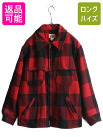 70s USA製 ウールリッチ ウール ダブル マッキーノ ジャケット メンズ L 古着 70年代 ヴィンテージ WOOLRICH フルジップ チェック ブルゾン| 中古 70's ビンテージ アメリカ製 アウトドア ハンティング ジャンパー ハーフ コート マッキーノジャケット TALON 赤 黒 アメカジ