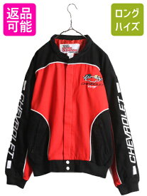 90s ナスカー オフィシャル コットン レーシング ジャケット メンズ M 古着 NASCAR 90年代 オールド シボレー ブルゾン ジャンパー 2トーン| 中古 ブラック レッド 90's モータースポーツ コットンジャケット レーシングジャケット CHEVOLET TEAM フルジップ ジップアップ