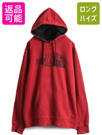 【4/12 24h限定777円OFFクーポン!】 ノースフェイス プリント スウェット フード パーカー メンズ L The North Face トレーナー プルオーバー 裏起毛 アウトドア 2トーン 赤 黒| 古着 中古 ノース レッド ブラック フードパーカー スウェットパーカー ロゴパーカー プリント
