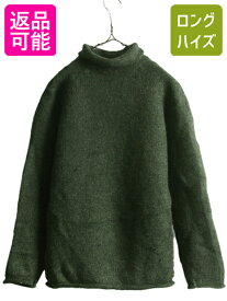 【4/25 24h限定 500円OFF&P8倍!!】 90s J CREW ロールネック ウール ニット セーター メンズ S 古着 90年代 オールド 巨人タグ 無地 ハイネック ジェイクルー グリーン 旧タグ| 中古 90's Jクルー 二ットセーター 長袖ニット 長袖セーター ウールニット ウールセーター J.CR