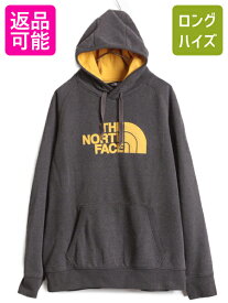 ノースフェイス ロゴ 刺繍 スウェット フード パーカー メンズ XL / The North Face プルオーバー トレーナー アウトドア 大きいサイズ 前V| 中古 US企画 ノース 裏起毛 薄手 スエット スウェットパーカー フードパーカー ロゴパーカー 2トーン チャコールグレー イエロー