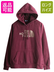 ノースフェイス プリント スウェット フード パーカー レディース M 古着 アウトドア The North Face トレーナー プルオーバー 裏起毛 薄手| 中古 ノース スエット プリントパーカー ロゴパーカー スウェットパーカー フードパーカー エンジ バーガンディ シンプル アメカジ