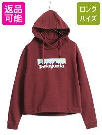 18年製 パタゴニア プリント スウェット フード パーカー レディース M / 古着 Patagonia トレーナー プルオーバー フィッツロイ 裏起毛 P6| 中古 アウトドア スエット ストレッチ プリントパーカー ロゴパーカー フードパーカー アップライザル P-6 フーディー バーガンディ