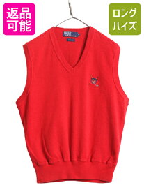 90s 初期 ポロ ゴルフ ラルフローレン コットン ニット ベスト メンズ レディース M / 90年代 POLO GOLF 重ね着 Vネック ワンポイント 赤| 古着 中古 90's オールド RALPH LAUREN ラルフ ニットベスト コットンベスト コットンニット ノースリーブ ポニー刺繍 レッド 薄手