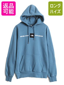 【5/24 マラソン 400円OFF&P5倍!】 US企画 ノースフェイス プリント スウェット フード パーカー メンズ S 古着 The North Face ボックスロゴ サガラ ワッペン トレーナー 青| 中古 日本未発売 ノース プルオーバー スエット 裏起毛 スウェットパーカー プリントパーカー フ