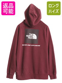 ノースフェイス 両面 プリント スウェット フード パーカー レディース XL 古着 The North Face アウトドア トレーナー プルオーバー 薄手| 中古 US企画 大きいサイズ ノース スエット 裏起毛 スウェットパーカー プリントパーカー フードパーカー バックプリント エンジ