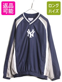 【5/30 24h限定 ポイント4倍!】 MLB オフィシャル ヤンキース Vネック プルオーバー ナイロン ジャケット メンズ XL / 大きいサイズ ブルゾン ウインドブレーカー 大リーグ| 古着 中古 NY YANKEES G-3 Apparel ナイロンジャケット ジャンパー メジャーリーグ 野球 ウォーム