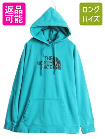 【4/25 24h限定 500円OFF&P8倍!!】 ノースフェイス プリント スウェット フード パーカー レディース XL 古着 The North Face アウトドア トレーナー プルオーバー 裏起毛 青| 中古 大きいサイズ ノース スエット ロゴ スウェットパーカー プリントパーカー フードパーカー