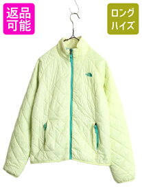 US企画 ノースフェイス 中綿 キルティング ナイロン ジャケット レディース M 古着 The North Face ジャンパー フルジップ アウトドア 黄緑| 中古 日本未発売 ノース 中綿ジャケット キルティングジャケット ナイロンジャケット ハイネック ジップアップ ブルゾン アメカジ