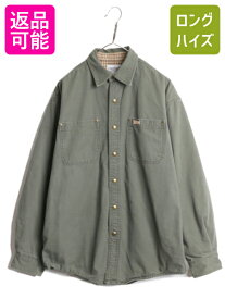 US企画 カーハート コットン キャンバス シャツ ジャケット メンズ M / 古着 CARHARTT ワーク ダック チェック ライナー付き モスグリーン| 中古 日本未発売 長袖シャツ シャツジャケット ワークシャツ カバーオール ポケット付き フランネルライナー 緑 モス MOS アメカジ