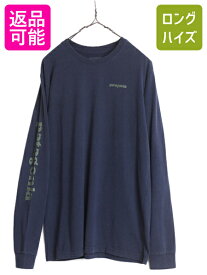 17年製 パタゴニア プリント 長袖 Tシャツ メンズ M / 古着 Patagonia アウトドア ロンT ロングスリーブ 袖プリント クルーネック ネイビー| 中古 長袖Tシャツ プリントTシャツ ロゴTシャツ ロングTシャツ プリントT ロゴT レスポンシビリティー 紺 カットソー アメカジ USED