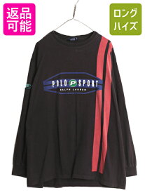 90s USA製 ポロスポーツ ラルフローレン プリント 長袖 Tシャツ メンズ XL オールド ポロ ロンT 大きいサイズ 黒 Pロゴ ワッペン ブラック| 古着 中古 90's 90年代 ポロスポ POLO RALPH LAUREN 紺 ロゴTシャツ プリントTシャツ 長袖Tシャツ ロングTシャツ ヘビーウェイト