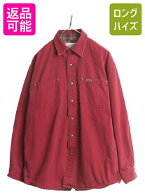 【6/6 スーパーSALE 最大半額&P5倍!】 US企画 カーハート コットン キャンバス シャツ ジャケット メンズ M / CARHARTT ワーク ダック チェック ライナー付き 長袖シャツ エンジ| 古着 中古 日本未発売 シャツジャケット ワークシャツ カバーオール ポケット付き フランネル