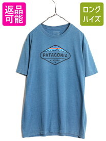 【2/7 マラソン最大半額SALE×P5倍!】 17年製 パタゴニア プリント 半袖 Tシャツ メンズ XL 古着 Patagonia アウトドア フィッツロイ クレスト グラフィック スリム フィット 青| 中古 半袖Tシャツ 大きいサイズ プリントTシャツ ロゴTシャツ アート イラスト プリントT ロ