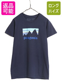 【4/25 24h限定 500円OFF&P8倍!!】 18年製 パタゴニア プリント 半袖 Tシャツ レディース М / Patagonia アウトドア グラフィック ステッカー レスポンシビリティー ネイビー| 古着 中古 半袖Tシャツ プリントTシャツ ロゴTシャツ カットソー ワンポイント フィッツロイ ボ