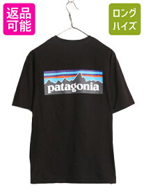 【2/7 マラソン最大半額SALE×P5倍!】 21年製 パタゴニア 両面 プリント 半袖 Tシャツ メンズ XS / 古着 Patagonia アウトドア フィッツロイ P-6 バックプリント ボックスロゴ 黒| 中古 ブラック 半袖Tシャツ プリントTシャツ ロゴTシャツ プリントT ロゴT P6 クルーネック