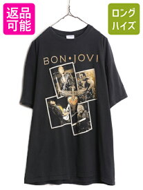 【スーパーSALE 最大半額&SPクーポン!】 ★ ボンジョヴィ ツアー フォト プリント Tシャツ メンズ XXL 古着 オールド 当時物 BON JOVI バンド ロック イラスト 黒 大きいサイズ 2XL| ブラック 中古 グラフィック ヘビーウェイト 半袖Tシャツ プリントTシャツ バンドTシャツ