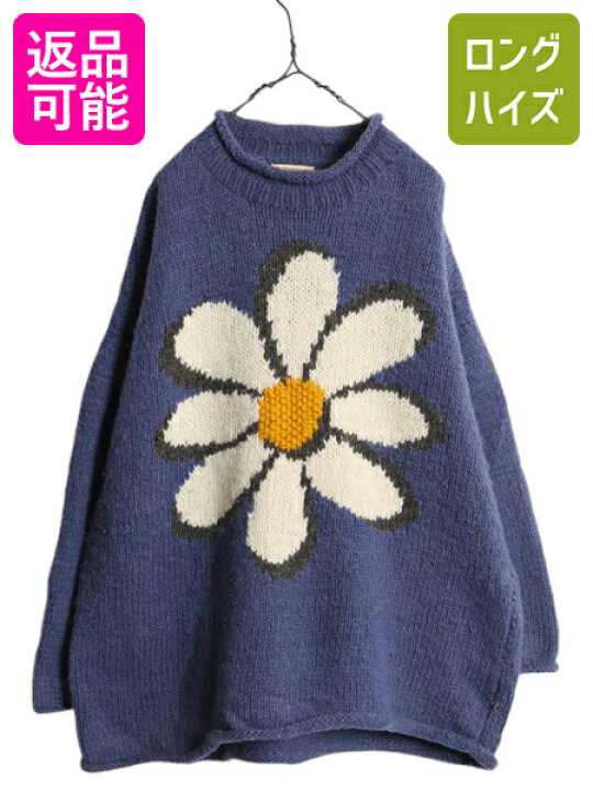 楽天市場】手編み エクアドル製 ☆ ロールネック 両面 花 ウール 