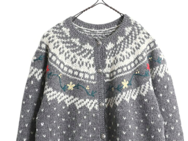 70s 80s ノルディック ニット カーディガン レディース L 程/ 古着  