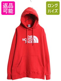 【5/18 ご愛顧感謝デーポイントUP!】 ノースフェイス ロゴ 刺繍 スウェット フード パーカー メンズ XL / The North Face プルオーバー トレーナー 裏起毛 ワンポイント レッド| 古着 中古 大きいサイズ アウトドア スエット スウェットパーカー フードパーカー ロゴパーカ