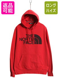 【4/12 24h限定777円OFFクーポン!】 ノースフェイス プリント スウェット フード パーカー メンズ М 古着 The North Face アウトドア プルオーバー 裏起毛 薄手 トレーナー 赤| 中古 ロゴ スエット スウェットパーカー プリントパーカー フードパーカー ロゴパーカー ロゴ