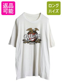 【12/10 最大半額SALE×限定クーポン】 90s ミラー ビール プリント 半袖 Tシャツ メンズ XL 古着 オールド 企業物 当時物 イラスト グラフィック シングルステッチ 大きいサイズ| 中古 90's 90年代 半袖Tシャツ プリントTシャツ ロゴTシャツ イーグル クルーネック カット