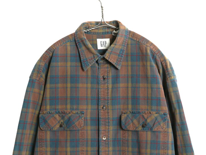 Gap 古着 2000 年代 オールド ギャップ タグ 9 19 マラソン10 OFFクーポン 00s オールド ギャップ チェック 長袖 シャツ メンズ L 古着 旧タグ ヘビーウェイト コットン ゆったり カジュアル マルチカラー シンプル 中古 00 s 00年代 OLD GAP オールドギャップ 長袖シャツ チェックシャツ コットン