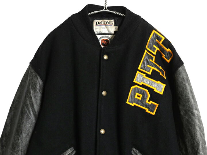 楽天市場】90s ペンギンズ DeLONG 袖 本革 レザー ウール スタジャン 