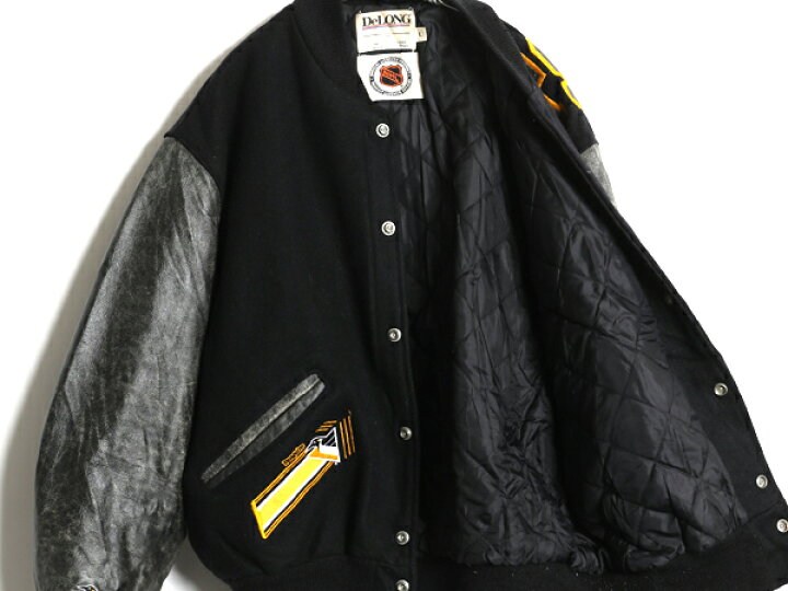 楽天市場】90s ペンギンズ DeLONG 袖 本革 レザー ウール スタジャン 