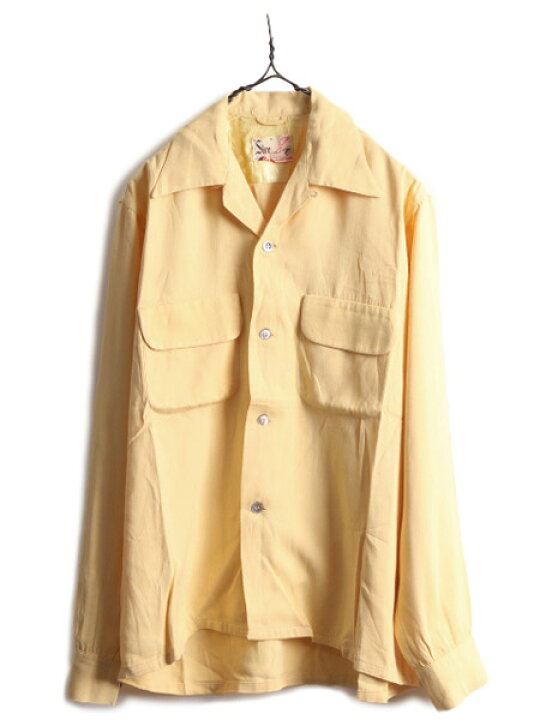 楽天市場】40s ☆ レーヨン ギャバジン 長袖 オープンカラー シャツ  