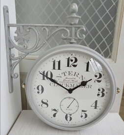 【スーパーSALE 半額クーポン】 送料無料 クラシック回転時計 グレー 両面時計 クラシカル ウォール クロック 壁掛け時計 アイアン 雑貨