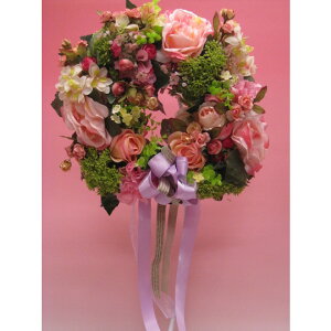 ロマンチック 姫系 リース シルクフラワー ウェルカム 玄関 インテリアフラワー 壁掛け シルクフラワーリース アレンジメントフラワー 薔薇 バラフラワーリースaf04大人カワイイ新生活ラグ