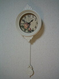 振り子時計 壁掛け 振子 壁掛け時計 フラワークロック アンティーク ホワイト 白 ロマンチック 姫系 薔薇雑貨 ローズ ローズプチ 振り子時計