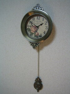 【お買い物マラソン 500円クーポン】 壁掛け時計 フラワークロック アンティーク シャビー ゴールド ロマンチック 姫系 薔薇雑貨 ローズ クラシックローズプチ振り子時計 大人 カワイイ ラ