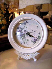 【1、2日はポイント5倍】 置き時計 置時計 時計 インテリア ホワイト白 ロマンチック 姫系プチローズ時計イーゼル付き