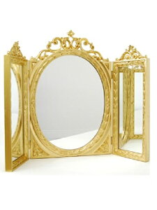 卓上ミラー 化粧鏡 卓上鏡 スタンドミラー ゴールド 金 オーバル 三面鏡 姫系 アンティーク ロマンチック対象外アンティーク調3WAYアカンサスミラー メーカー直送 mr11