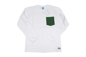 GOOD ON/グッドオン SIERRA/シェラデザインコラボ メンズ長袖 60/40ポケットTシャツ ホワイト/グリーン あす楽 送料無料
