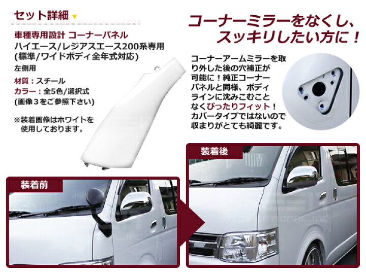 楽天市場】ハイエース 200 コーナーパネル 塗装済 交換タイプ カラー 