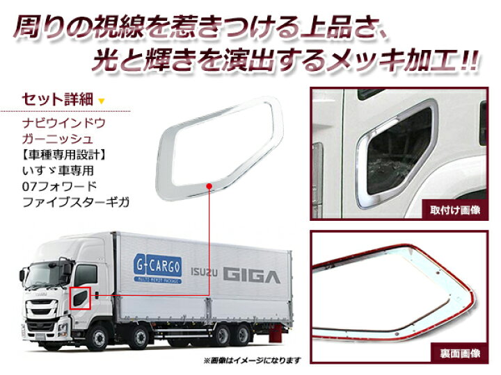 楽天市場 送料無料 いすゞ 07フォワード 平成19年7月 On ファイブスターギガ 平成27年11月 On メッキ ナビ ウインドー ガーニッシュ 安全窓 カバー Green Shop