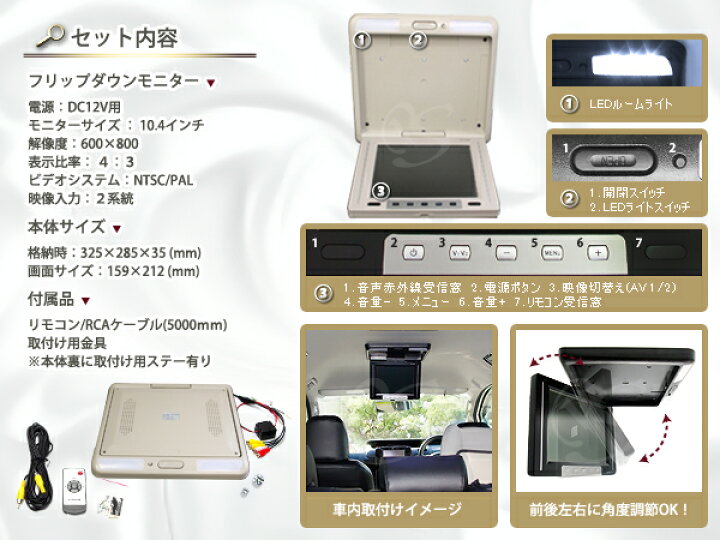 楽天市場】【送料無料】 LEDルームランプ付き 大画面 10.4インチ 