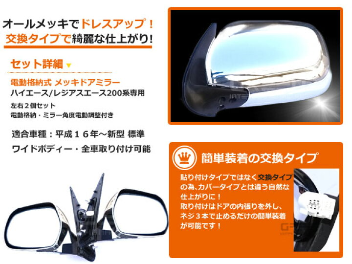 楽天市場】ハイエース200系 純正風 格納ミラー ドアミラー 電動格納  