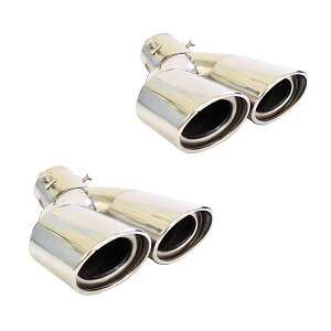 【送料無料】 汎用 マフラーカッター シルバー デュアル 2本出し 下向き ボルト付き 2本セット 後付け リアパーツ マフラー 本体 エアロ