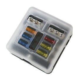 【送料無料】 6WAY 6ウェイ スクエア型 ヒューズボックス ホルダー 回路 カーボート ヒューズホルダー 防水 LED 警告ライト キット付 平型端子式