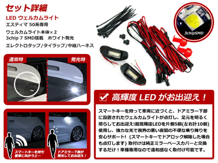 楽天市場】エスティマ 50系 50 ウインカーミラーLEDウェルカムライト 