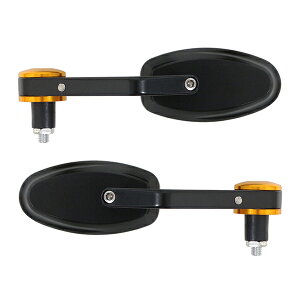 バーエンドミラー バックミラー ブルーミラー ブラック × ゴールド オーバル 左右 バイク ラウンドタイプ 鏡面 バーエンド ハンドル 鏡 後付け 純正 交換 新品