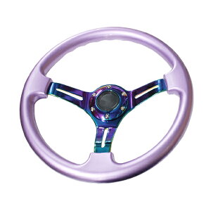 【送料無料】 MOMO形状対応 ステアリング 紫×ネオクローム 35Φ 350mm ハンドル カラー モモ対応 自動車用 MOMO ディープコーン 内装 ハンドル本体 ハンドルカバー交換より持ちやすい!
