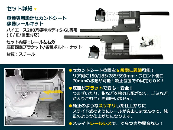 楽天市場】200系 ハイエース標準ボディ車 セカンドシート移動 レール 