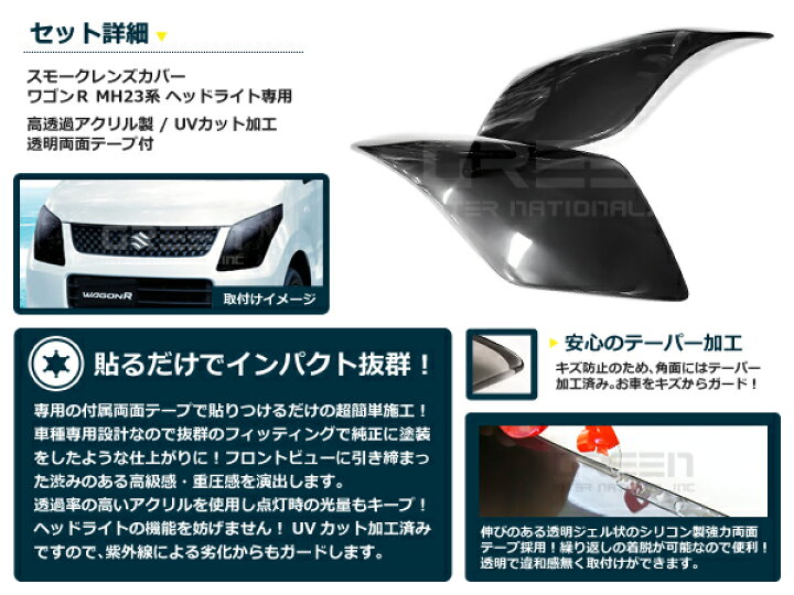 楽天市場】【送料無料】 スモークレンズカバー ヘッドライト ワゴンR 